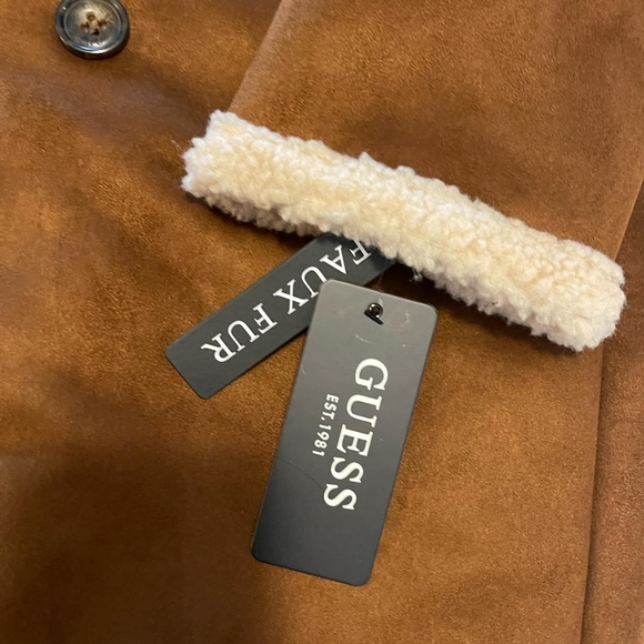 Nwt guess mens faux fur lined camel colored long jacket size large - Picture 8 of 11